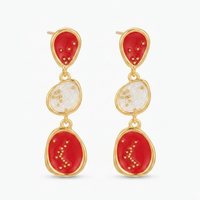 Urthn Beautiful Gold Plated Rasin Stone Long Dangler Earrings for Women Trendy Ethnic Jewellery(Pack Of 3)