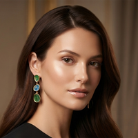 Urthn Beautiful Gold Plated Rasin Stone Long Dangler Earrings for Women Trendy Ethnic Jewellery(Pack Of 3)