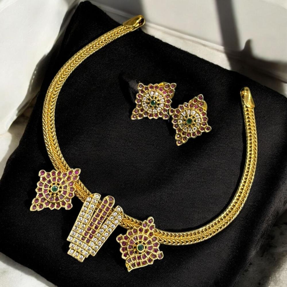 Sona Covering Gold Plated Pota Stone And Austrian Necklace Set