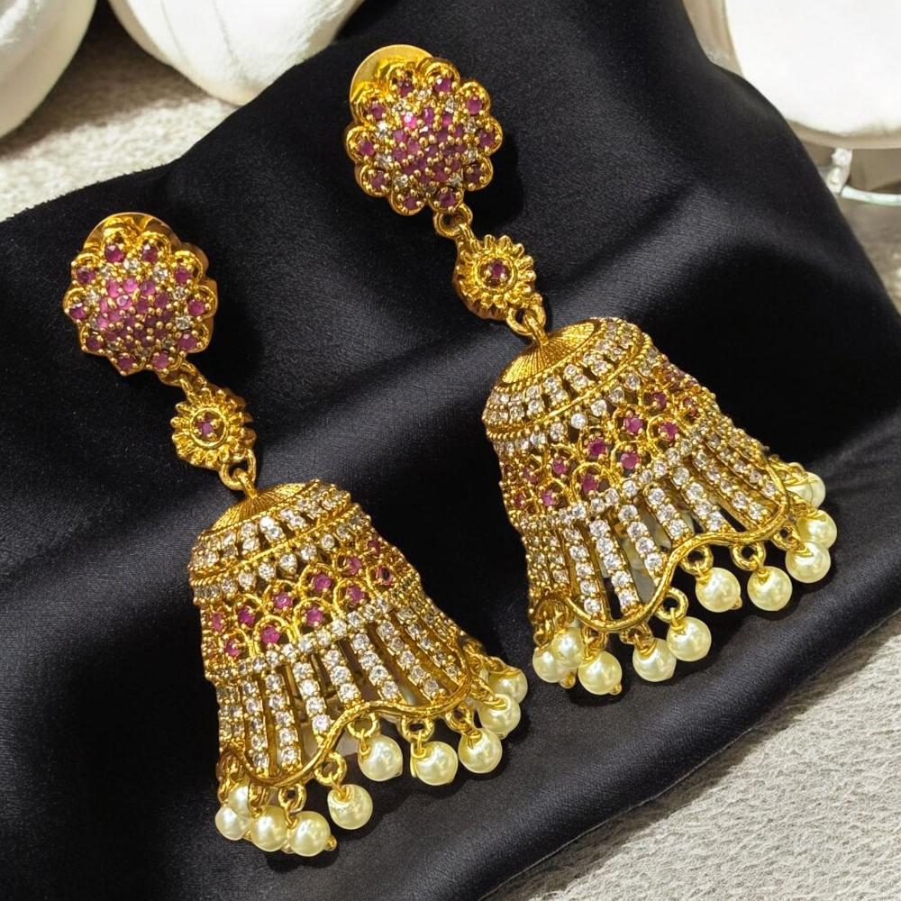 Sona Covering Elegant Gold Plated Pota Stone And Austrian Jhumki Earrings