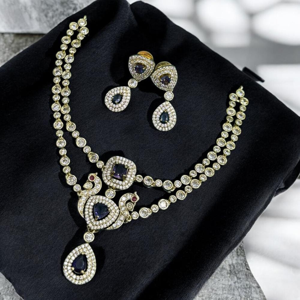Sona Covering Gold Plated American Diamond And Austrian Stone Necklace Set