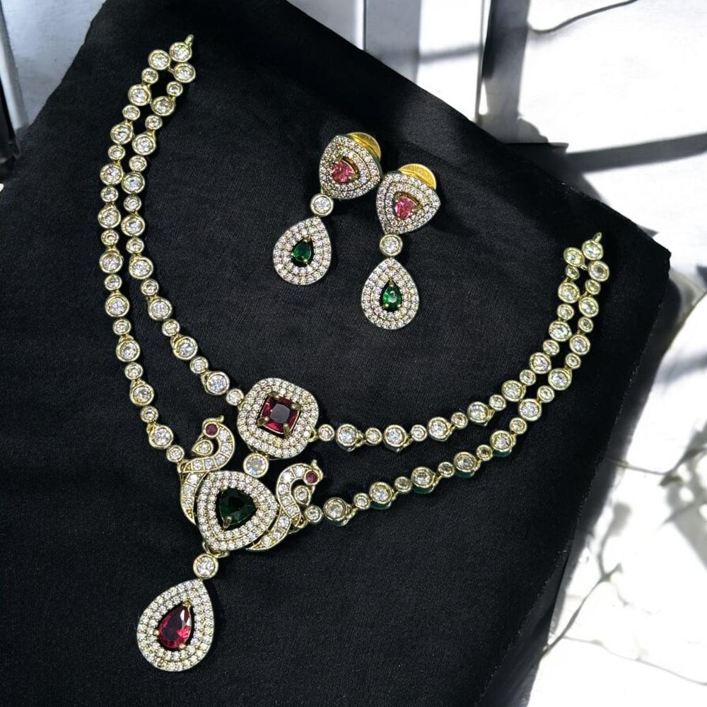 Sona Covering Gold Plated American Diamond And Austrian Stone Necklace Set