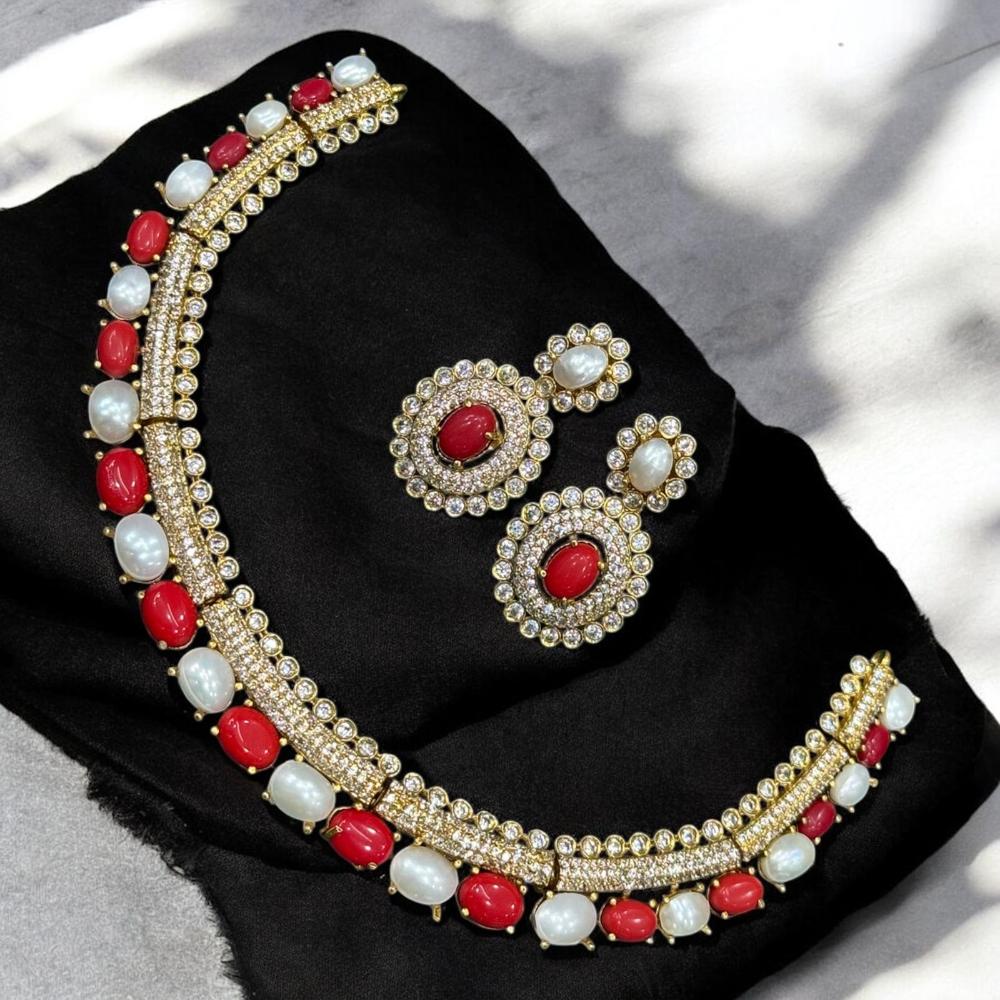 Sona Covering Gold Plated American Diamond And Austrian Stone Necklace Set