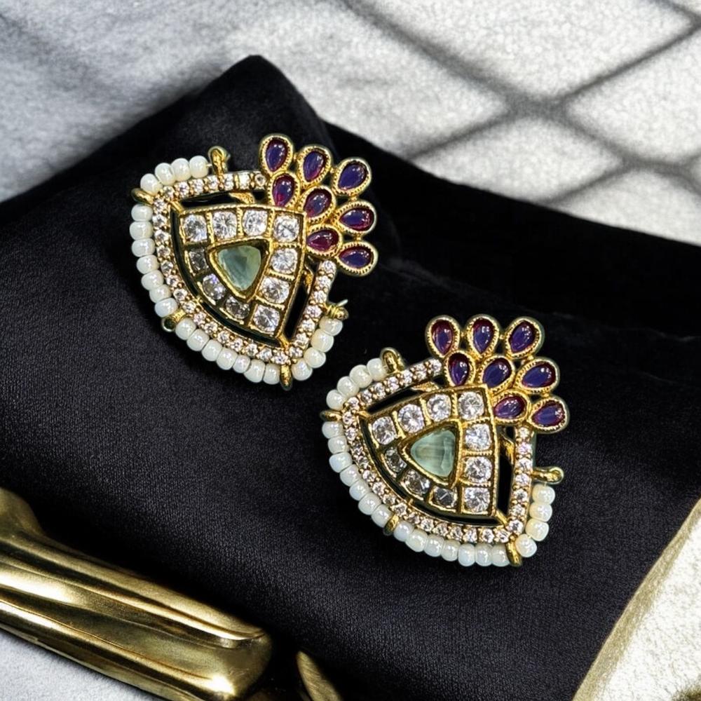 Sona Covering Gold Plated Austrain And Pota Stone Studs Earrings