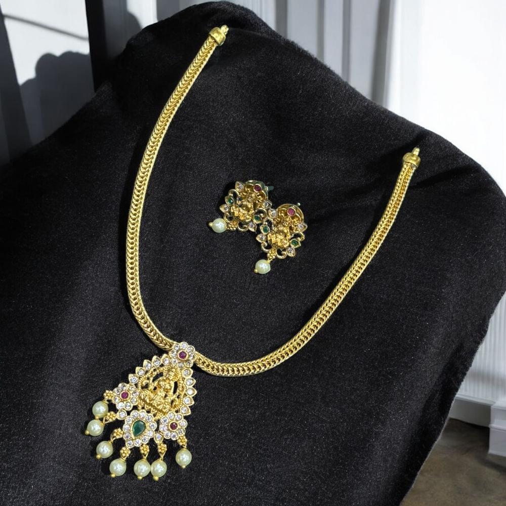 Sona Covering Gold Plated Austrain Stone And Pearl Temple Necklace Set