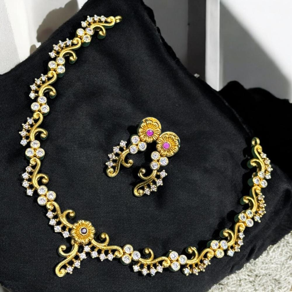 Sona Covering Gold Plated Austrain Stone Necklace Set
