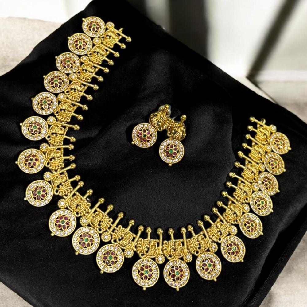 Sona Covering Gold Plated Austrain And Pota Stone Necklace Set