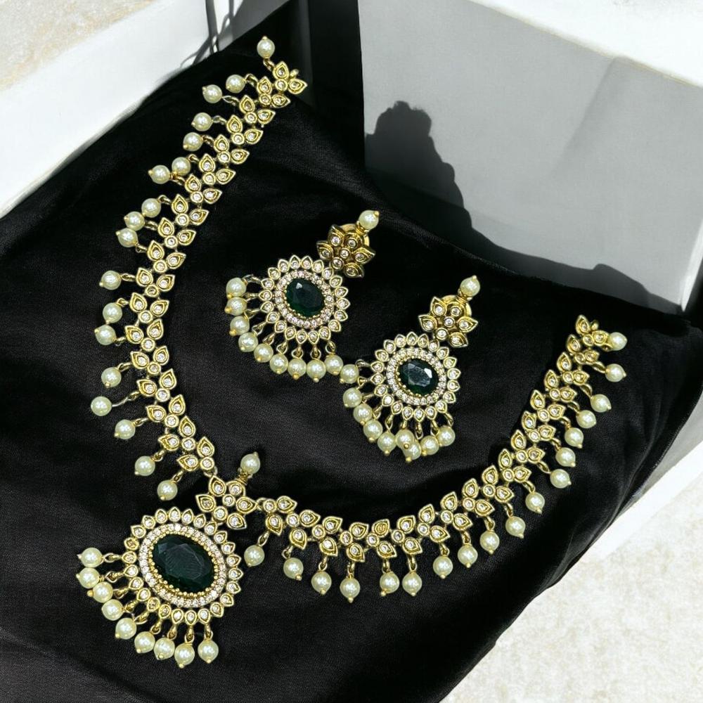 Sona Covering Gold Plated Austrain Stone And Pearls Necklace Set