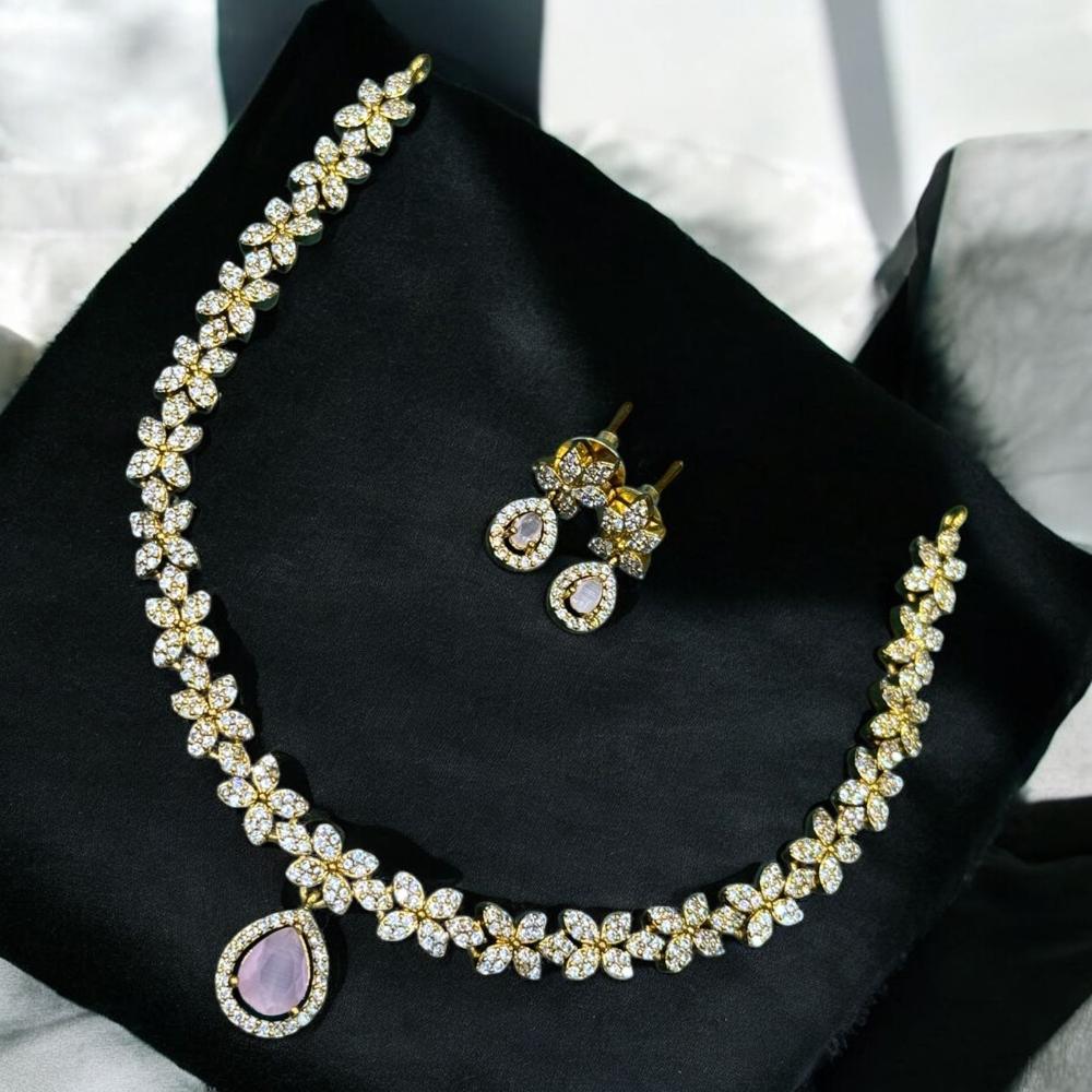 Sona Covering Gold Plated Austrain And Crystal Stone Necklace Set