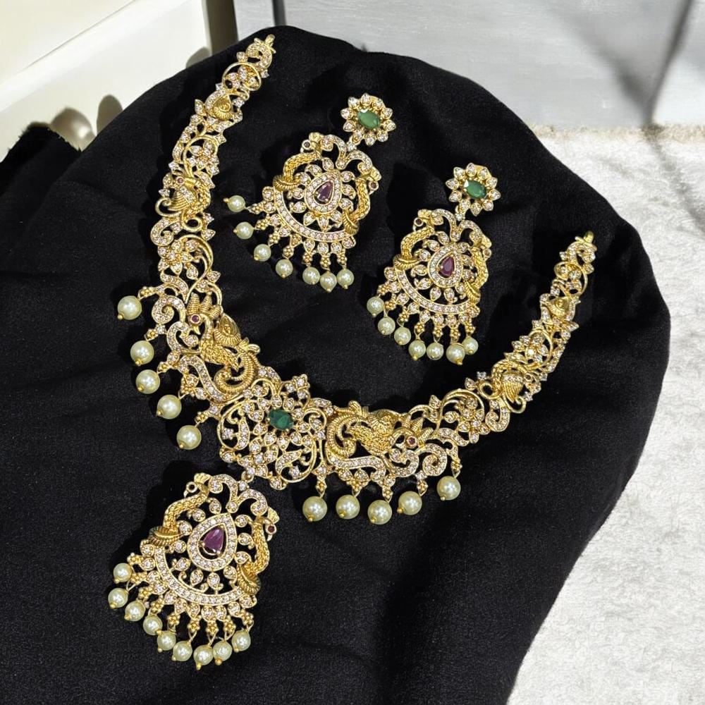 Sona Covering Gold Plated Austrain Stone And Pearls Necklace Set