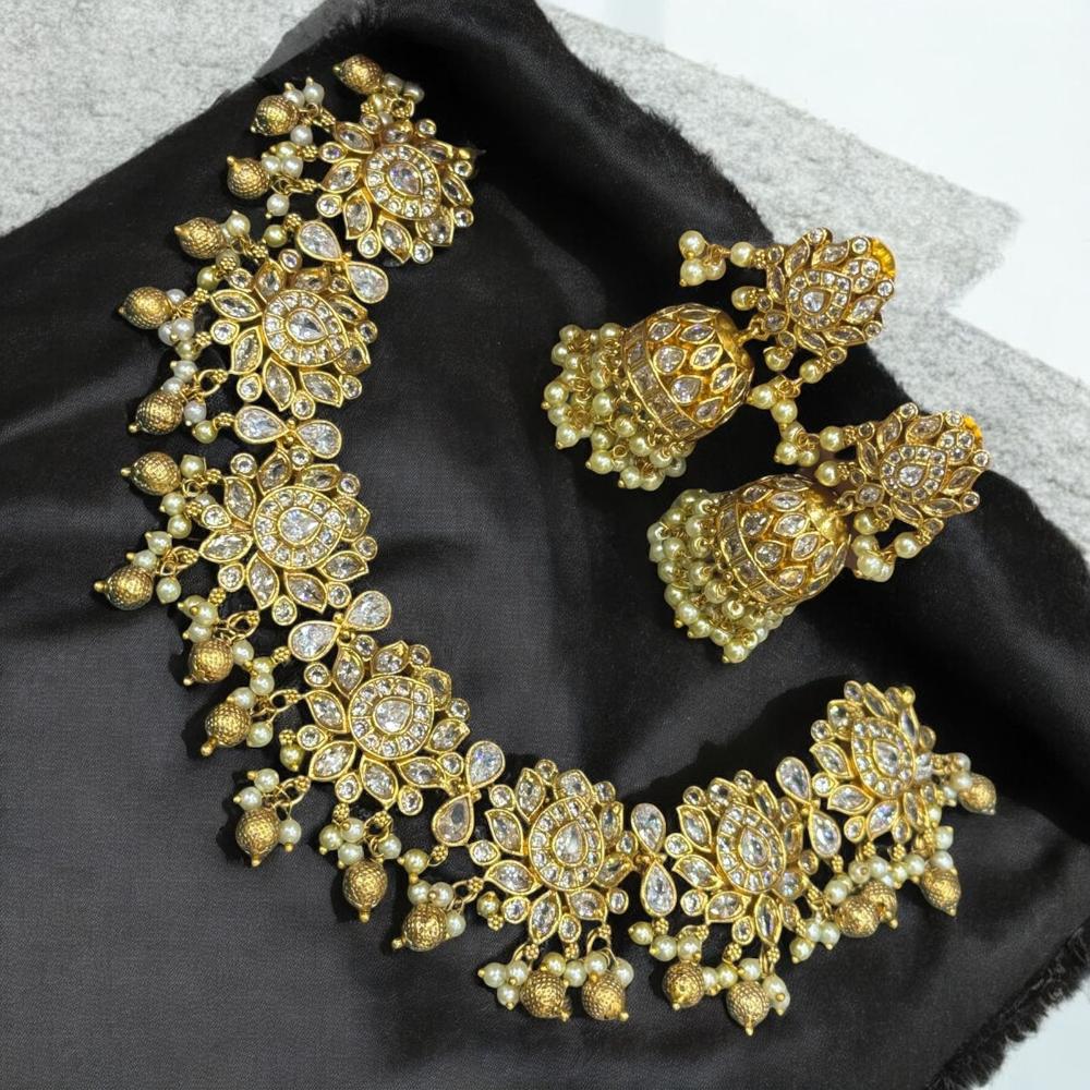 Sona Covering Gold Plated Crystal Stone And Pearls Neckalce Set