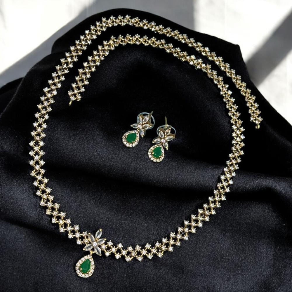 Sona Covering Gold Plated American Daimonds Long Necklace Set