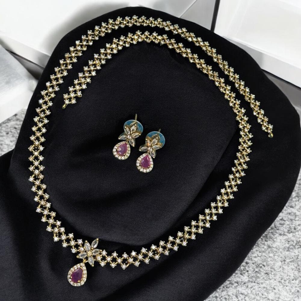 Sona Covering Gold Plated American Daimonds Long Necklace Set
