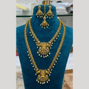 Sona Covering Gold Plated Austrain Stone And Pearl Temple Long And Short Necklace Set 