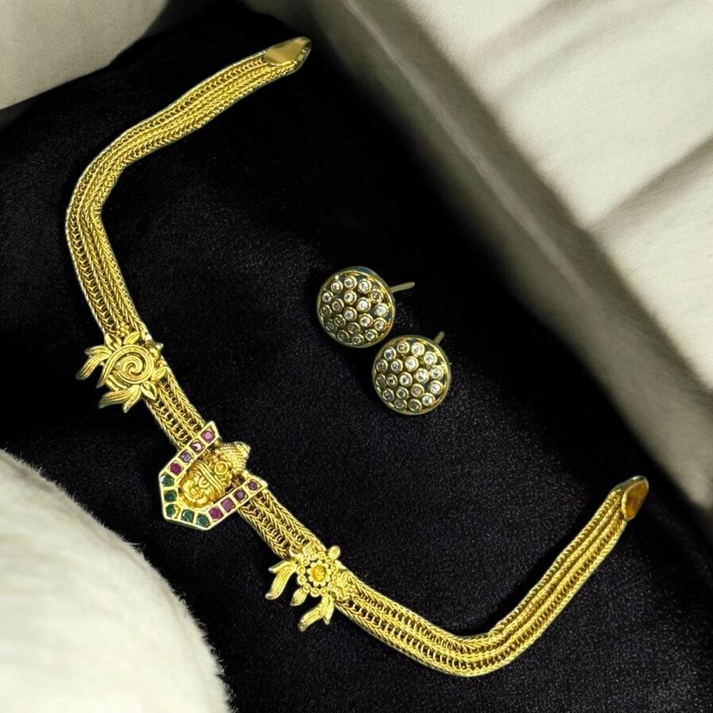 Sona Covering Gold Plated Austrain Stone Temple Necklace Set