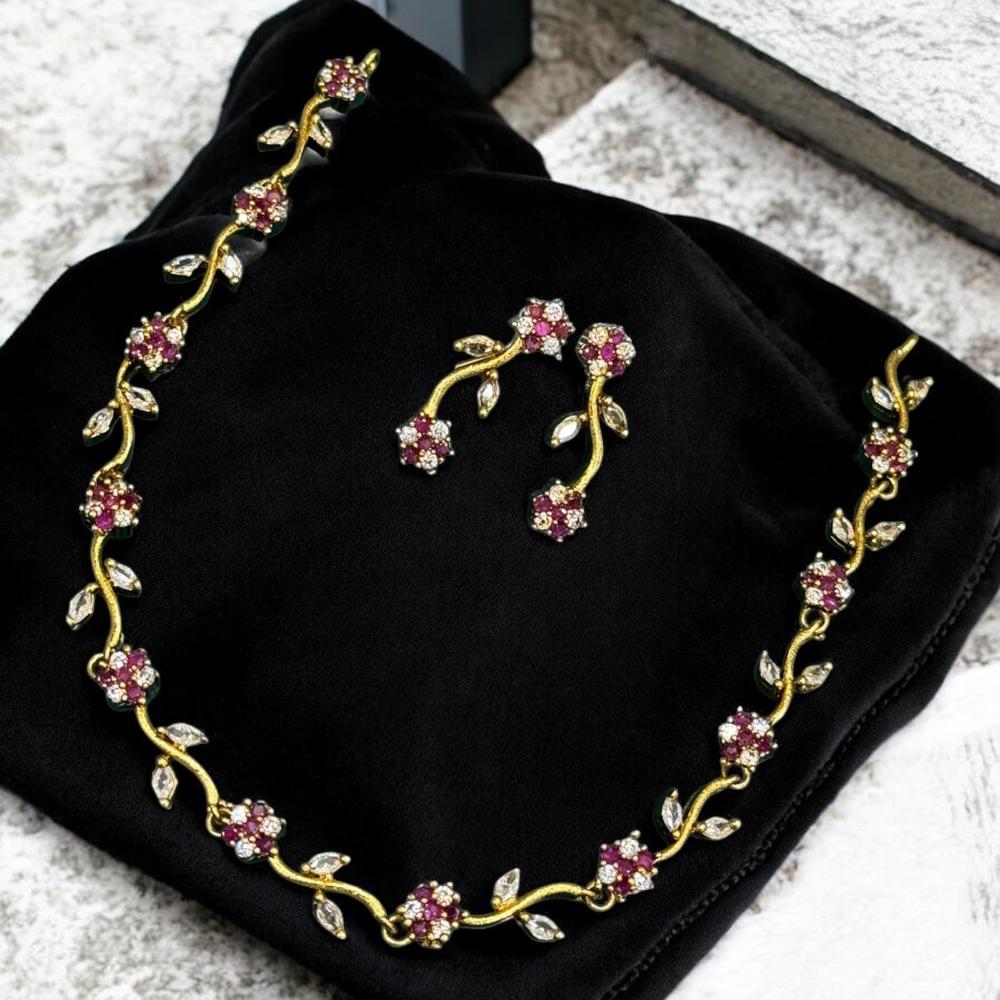 Sona Covering Gold Plated American Daimonds Necklace Set