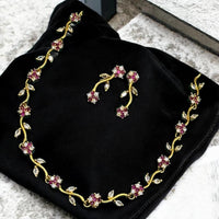 Sona Covering Gold Plated American Daimonds Necklace Set 