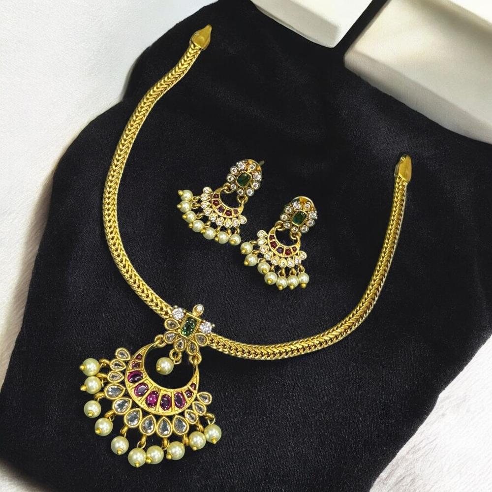 Sona Covering Gold Plated Pota And Crystal Necklace Set