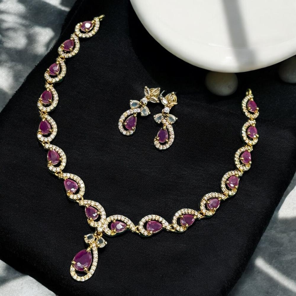 Sona Covering Gold Plated American Daimonds Necklace Set