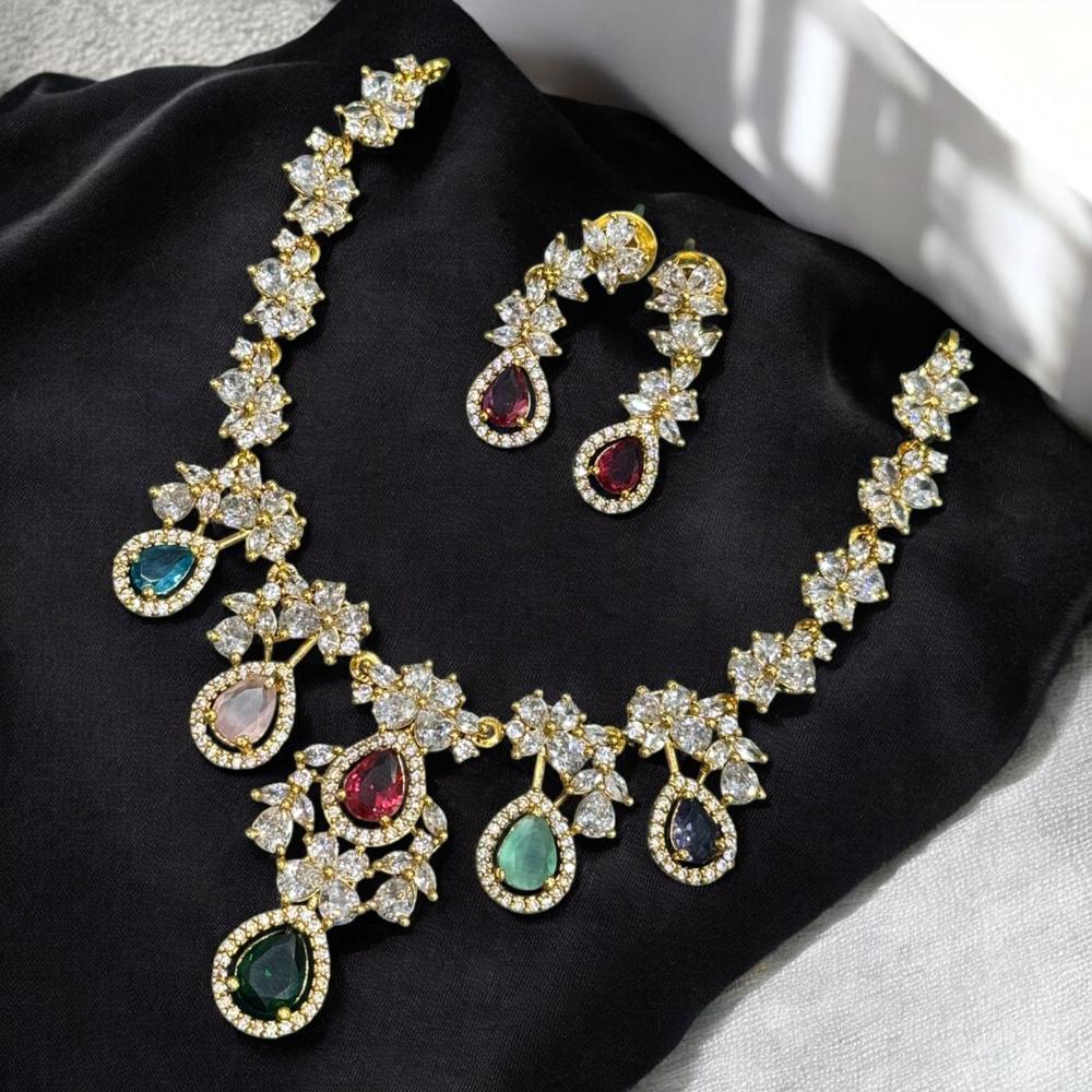 Sona Covering Gold Plated American Daimonds Necklace Set