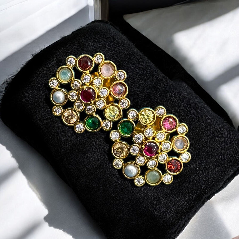 Sona Covering Gold Plated Austrian And Pota Stone Studs Earrings