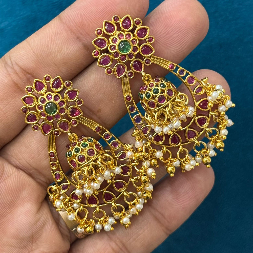 Sona Covering Gold Plated Pota Stone And Pearl Dangler Earrings