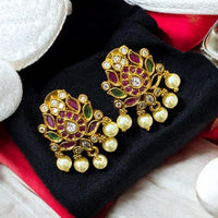 Sona Covering Gold Plated Pota Stone And Pearl Dangler Earrings