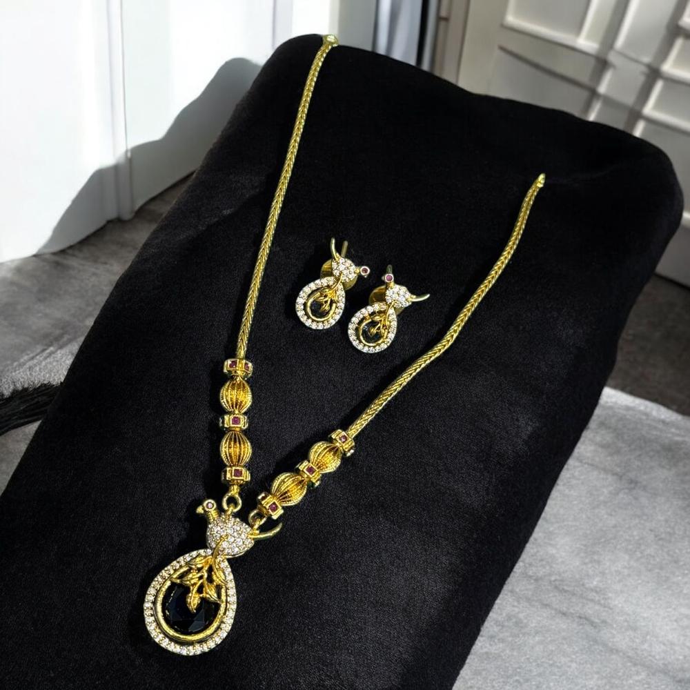 Sona Covering Gold Plated Pota Stone And Austrian Long Necklace Set