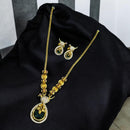 Sona Covering Gold Plated Pota Stone And Austrian Long Necklace Set