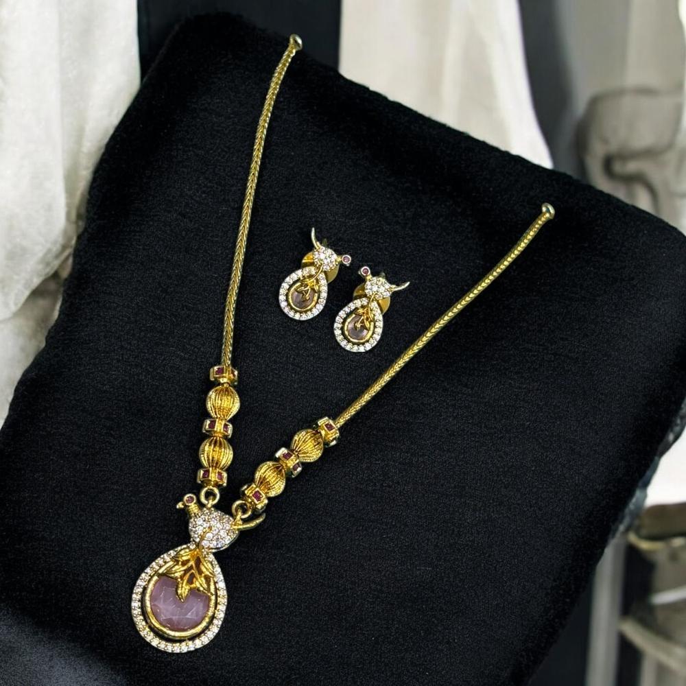 Sona Covering Gold Plated Pota Stone And Austrian Long Necklace Set