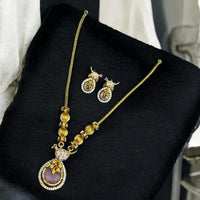 Sona Covering Gold Plated Pota Stone And Austrian Long Necklace Set