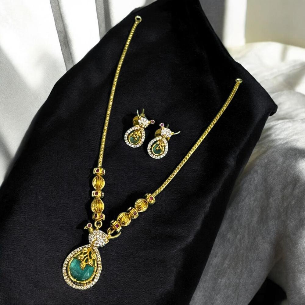 Sona Covering Gold Plated Pota Stone And Austrian Long Necklace Set