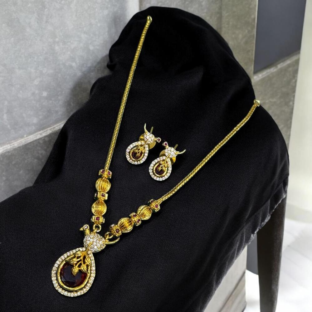 Sona Covering Gold Plated Pota Stone And Austrian Long Necklace Set