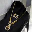 Sona Covering Gold Plated Pota Stone And Austrian Long Necklace Set