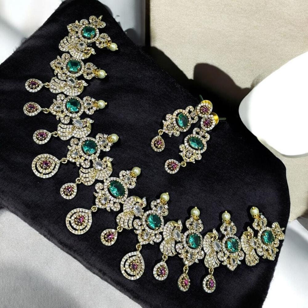 Sona Covering Gold Plated American Diamond Necklace Set