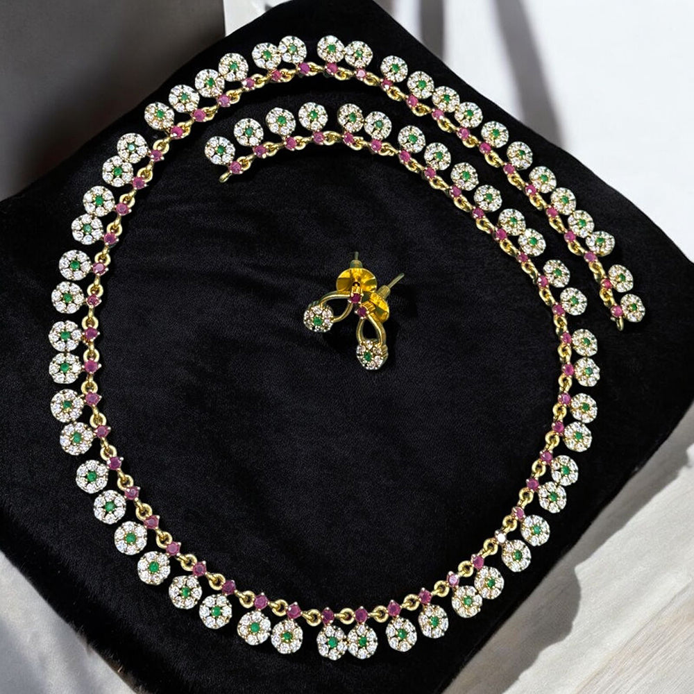Sona Covering Gold Plated Austrian Stone Long Necklace Set