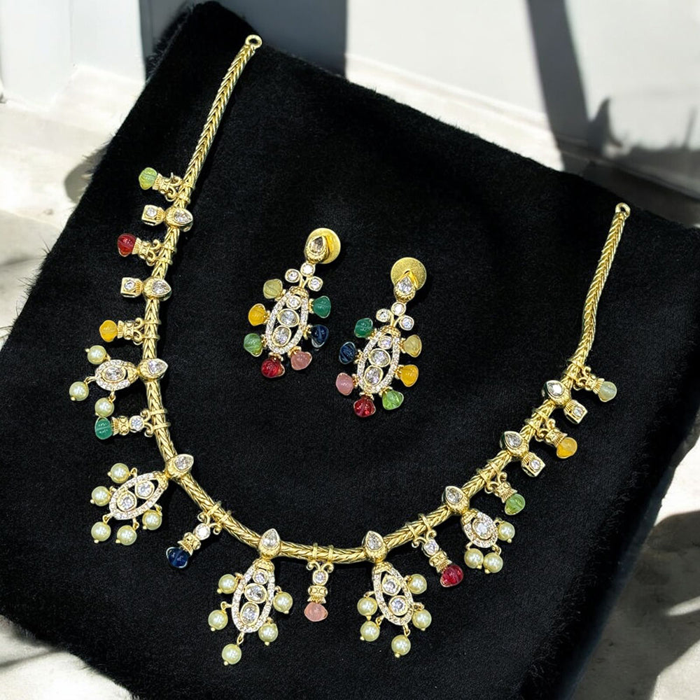 Sona Covering Gold Plated Austrian Stone And Pota Necklace Set