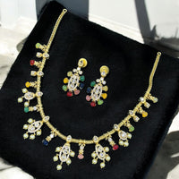 Sona Covering Gold Plated Austrian Stone And Pota Necklace Set