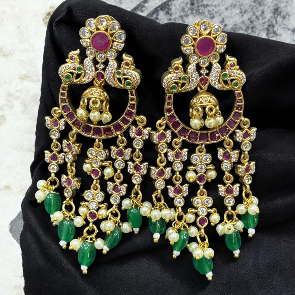 Sona Covering Gold Plated Austrain And Pota Stone Beads Dangler Earrings