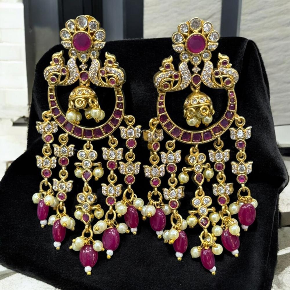Sona Covering Gold Plated Austrain And Pota Stone Beads Dangler Earrings