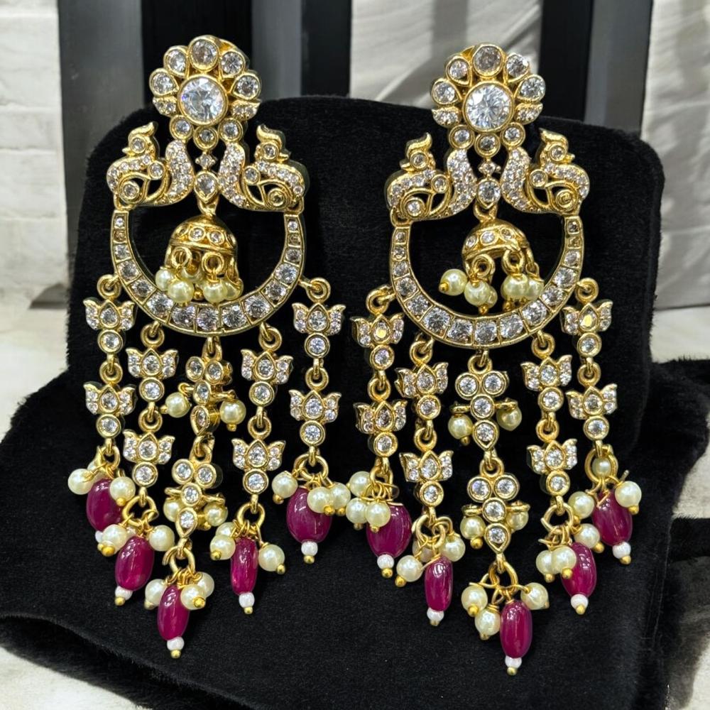 Sona Covering Gold Plated Austrain And Pota Stone Beads Dangler Earrings
