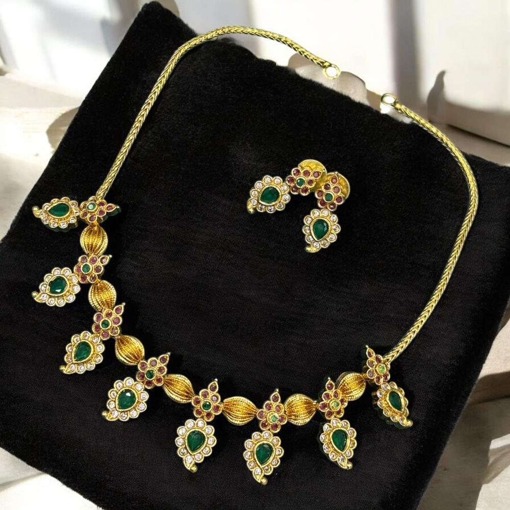 Sona Covering Gold Plated Austrian And Pota Stone Necklace Set