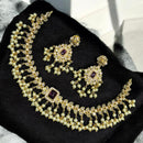Sona Covering Gold Plated Crystal And Asutrain Stone Pearl Necklace Set 