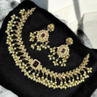 Sona Covering Gold Plated Crystal And Asutrain Stone Pearl Necklace Set 