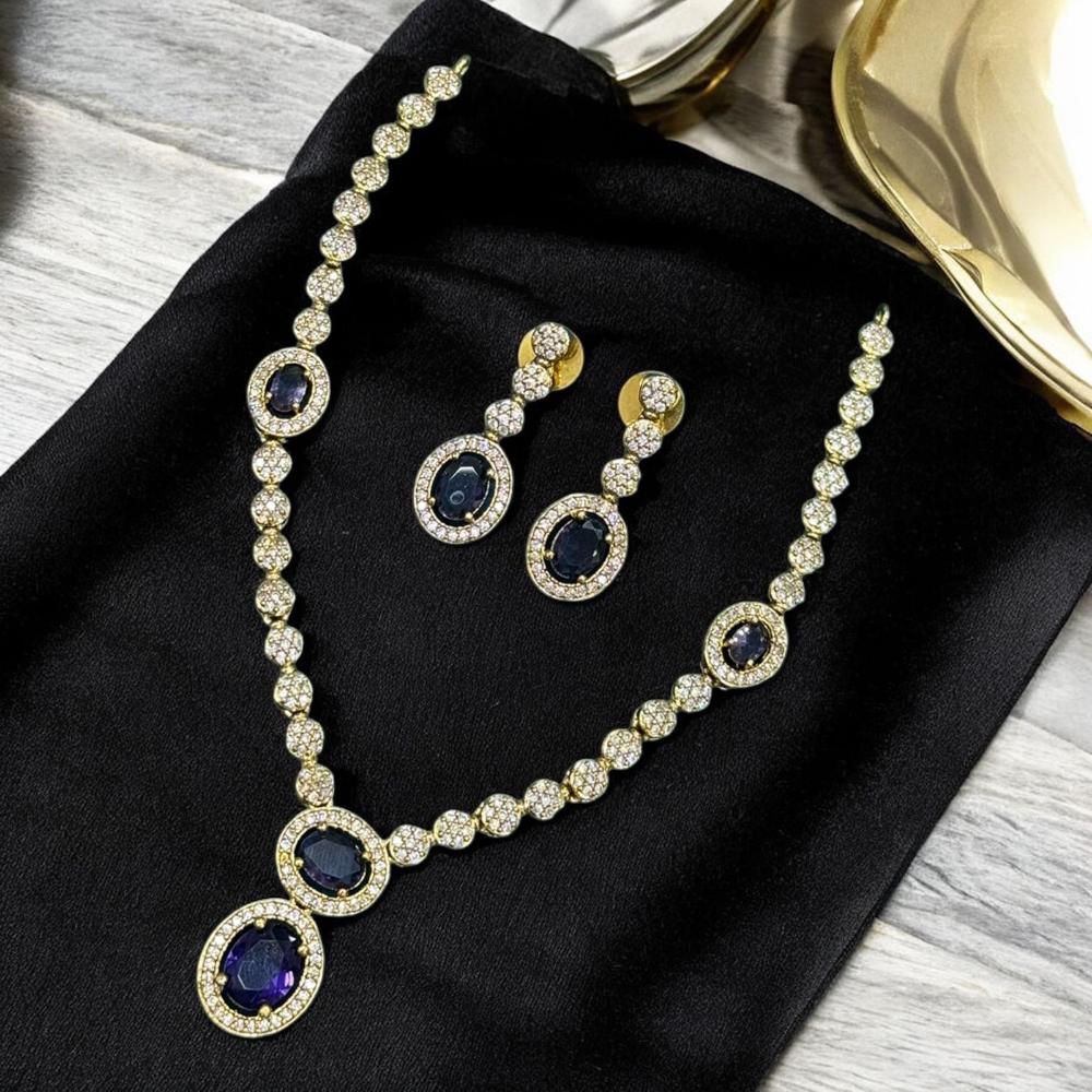 Sona Covering Gold Plated Austrain And Crystal Stone Necklace Set