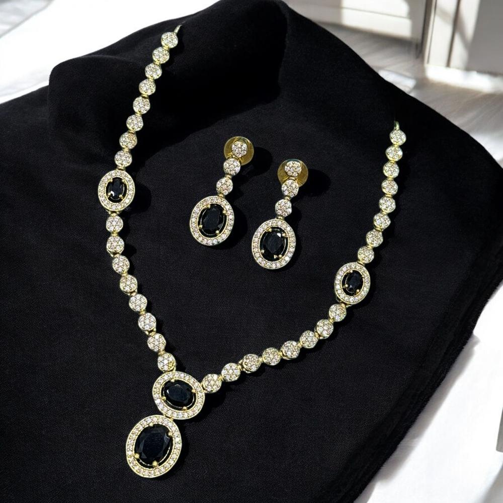 Sona Covering Gold Plated Austrain And Crystal Stone Necklace Set