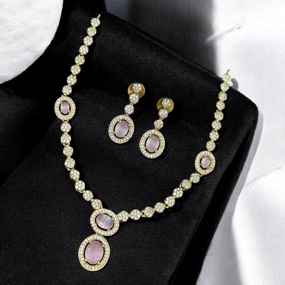 Sona Covering Gold Plated Austrain And Crystal Stone Necklace Set