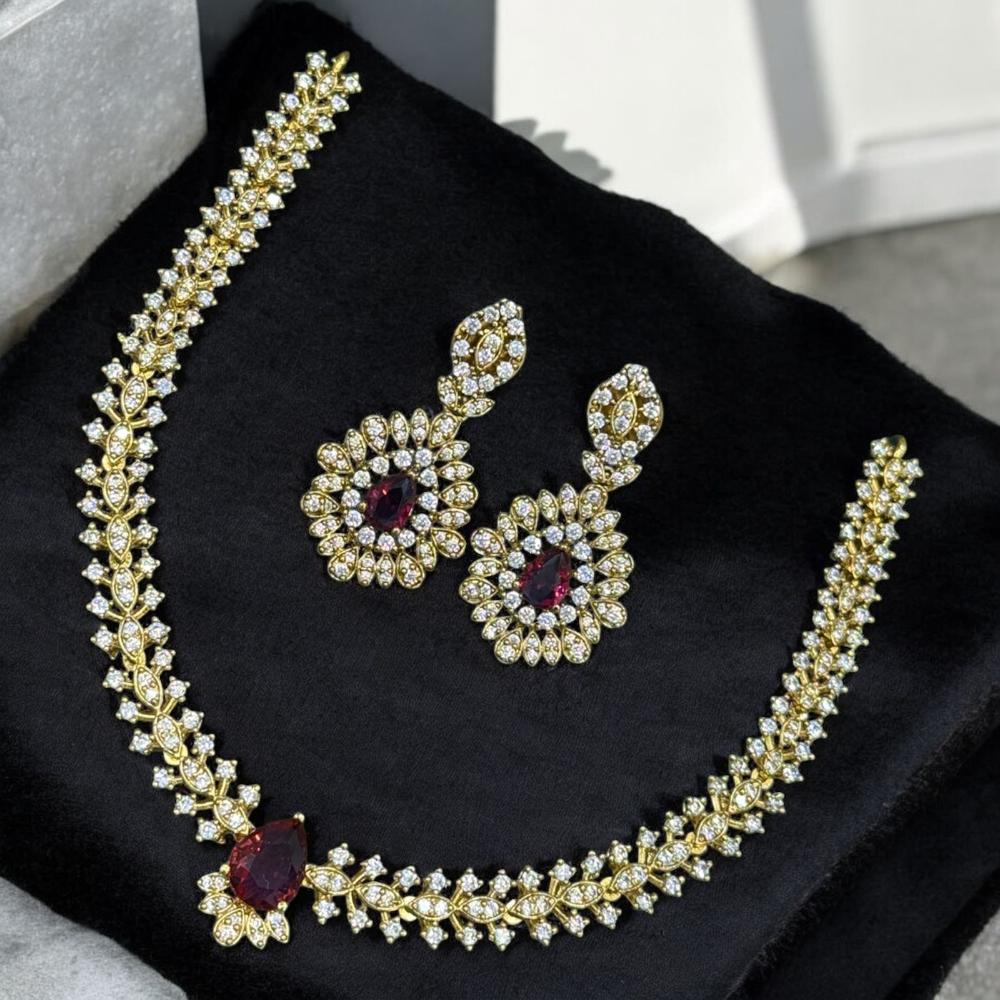Sona Covering Gold Plated Austrain Stone Necklace Set