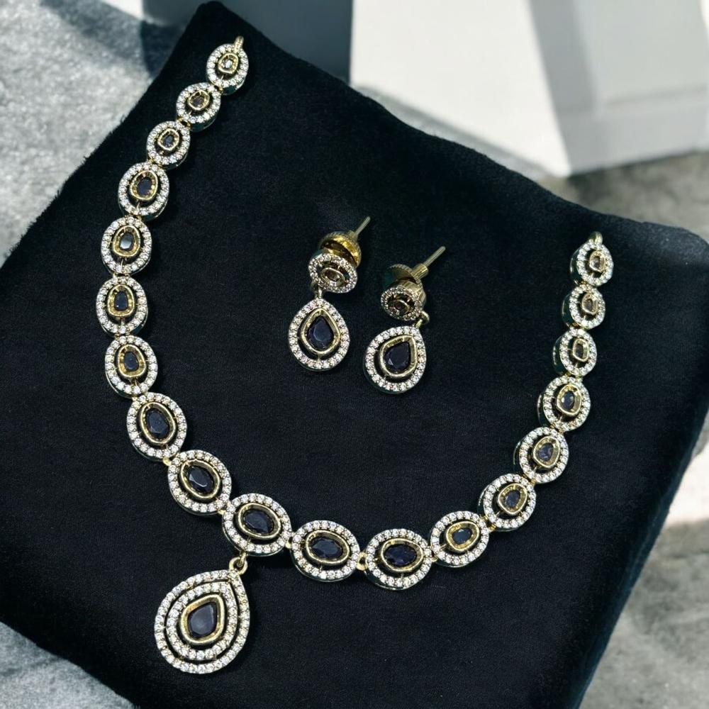 Sona Covering Gold Plated Austrain And Crystal Stone Necklace Set