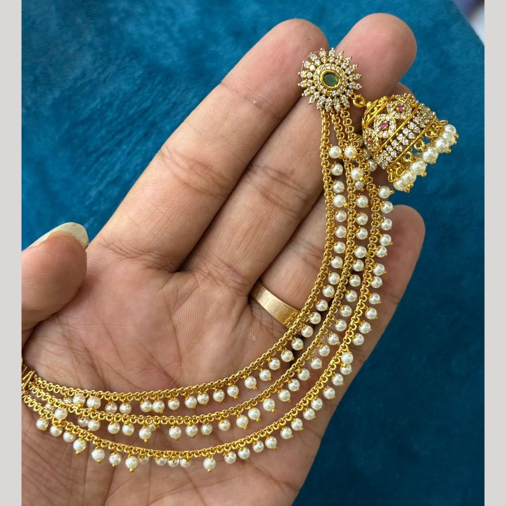 Sona Gold Plated Austrian Stone & Pearl Jhumki Kan chain Earrings